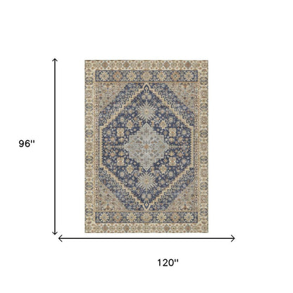 8' X 10' Navy Blue And Blue Oriental Washable Indoor Outdoor Area Rug HomeRoots