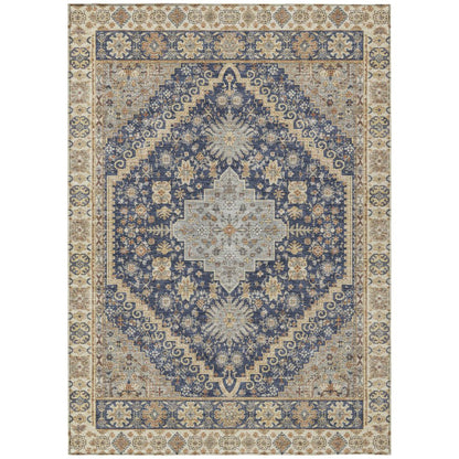 8' X 10' Navy Blue And Blue Oriental Washable Indoor Outdoor Area Rug HomeRoots