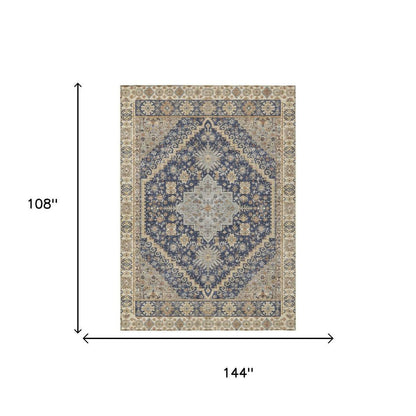9' X 12' Navy Blue And Blue Oriental Washable Indoor Outdoor Area Rug HomeRoots