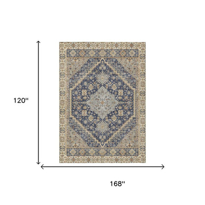 10' X 14' Navy Blue And Blue Oriental Washable Indoor Outdoor Area Rug HomeRoots