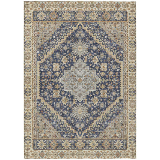 10' X 14' Navy Blue And Blue Oriental Washable Indoor Outdoor Area Rug