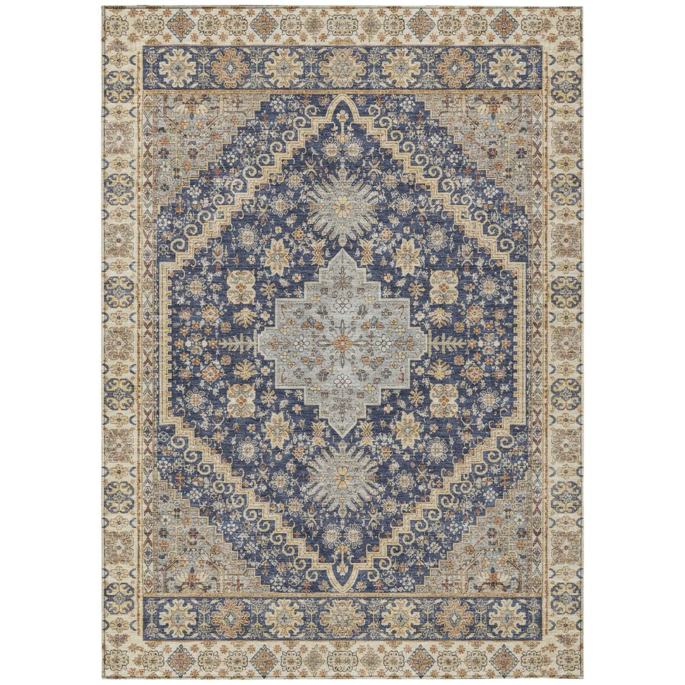 10' X 14' Navy Blue And Blue Oriental Washable Indoor Outdoor Area Rug — view 1