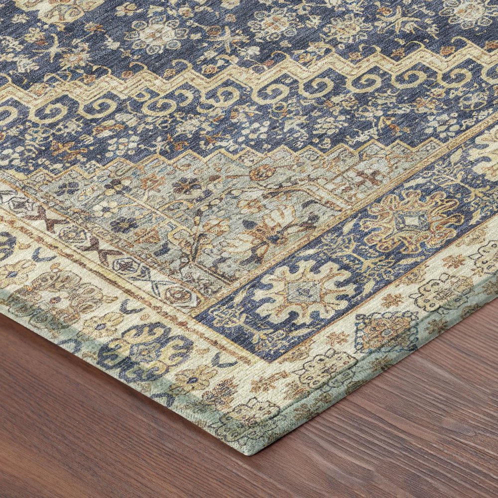 10' X 14' Navy Blue And Blue Oriental Washable Indoor Outdoor Area Rug — view 2