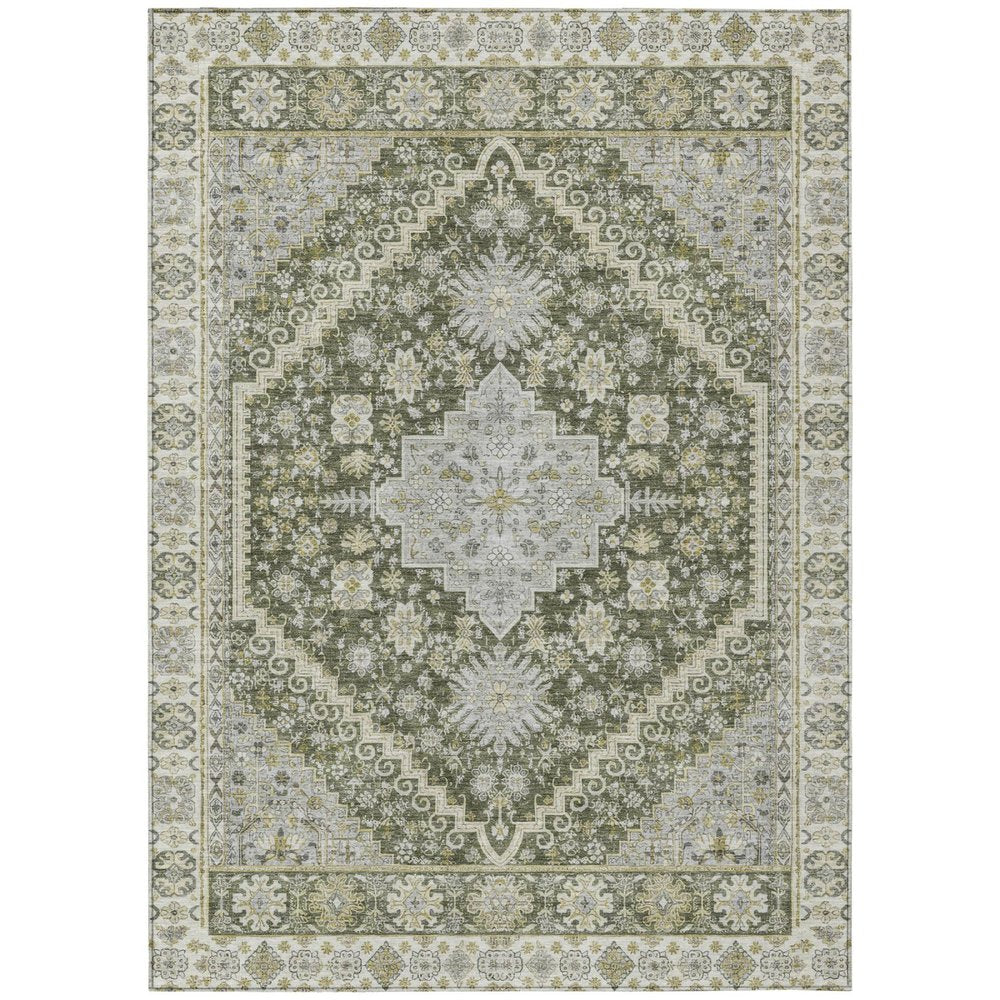 5' X 8' Olive Green And Green Oriental Washable Indoor Outdoor Area Rug HomeRoots