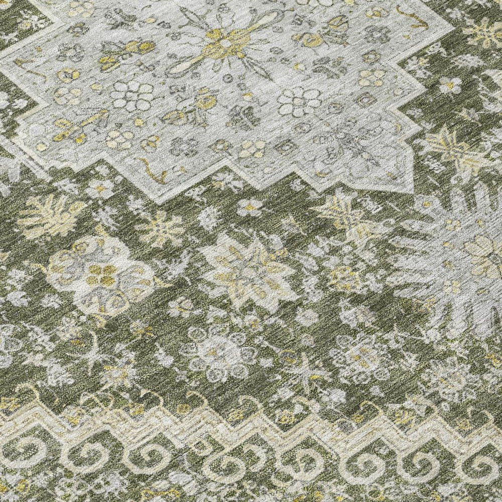 5' X 8' Olive Green And Green Oriental Washable Indoor Outdoor Area Rug — view 2