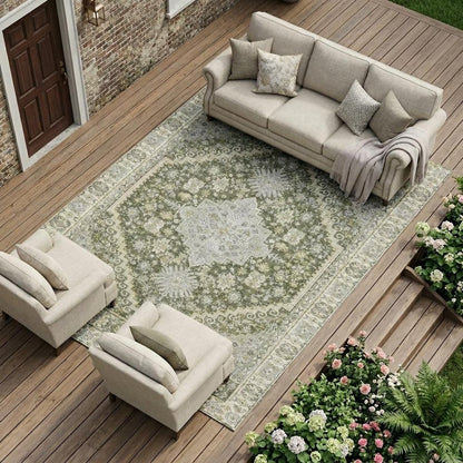 9' X 12' Olive Green And Green Oriental Washable Indoor Outdoor Area Rug HomeRoots