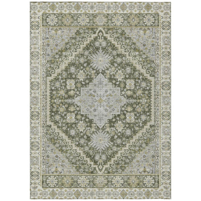 9' X 12' Olive Green And Green Oriental Washable Indoor Outdoor Area Rug HomeRoots
