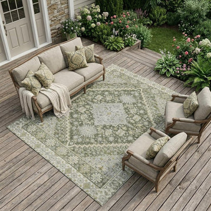 10' X 14' Olive Green And Green Oriental Washable Indoor Outdoor Area Rug HomeRoots