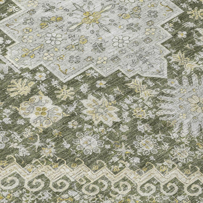 10' X 14' Olive Green And Green Oriental Washable Indoor Outdoor Area Rug HomeRoots