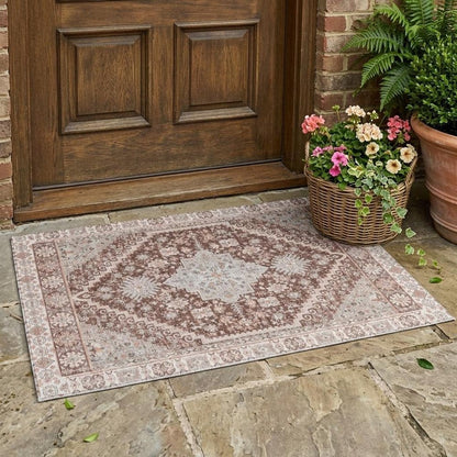 3' X 5' Orange And Beige Oriental Washable Indoor Outdoor Area Rug HomeRoots