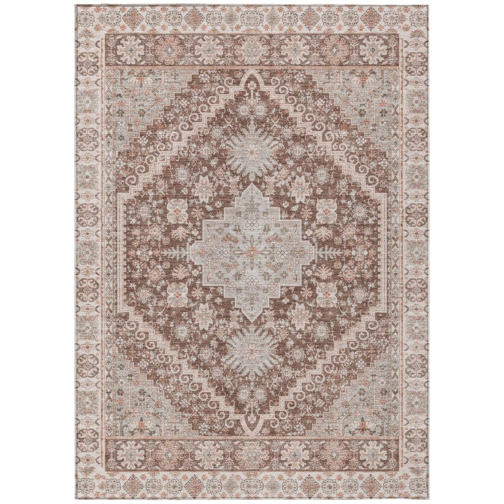 3' X 5' Orange And Beige Oriental Washable Indoor Outdoor Area Rug HomeRoots