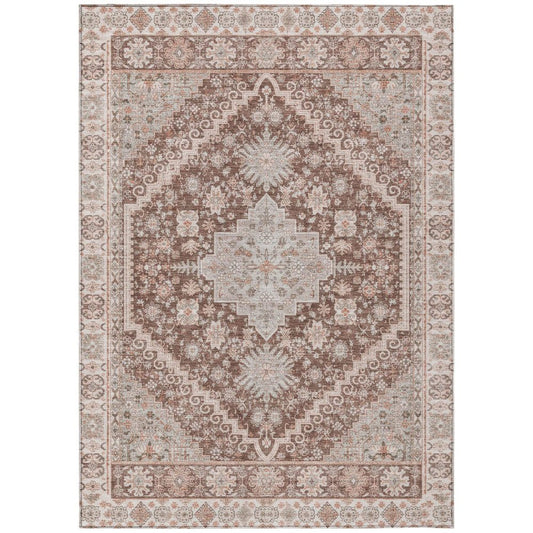3' X 5' Orange And Beige Oriental Washable Indoor Outdoor Area Rug