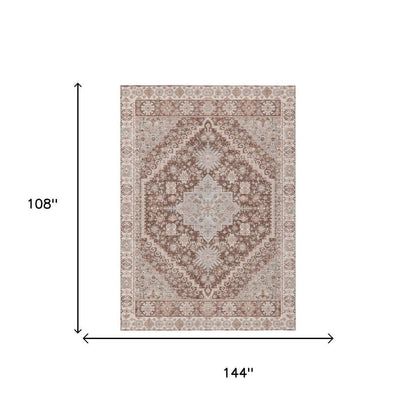 9' X 12' Orange And Beige Oriental Washable Indoor Outdoor Area Rug HomeRoots