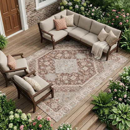 9' X 12' Orange And Beige Oriental Washable Indoor Outdoor Area Rug HomeRoots