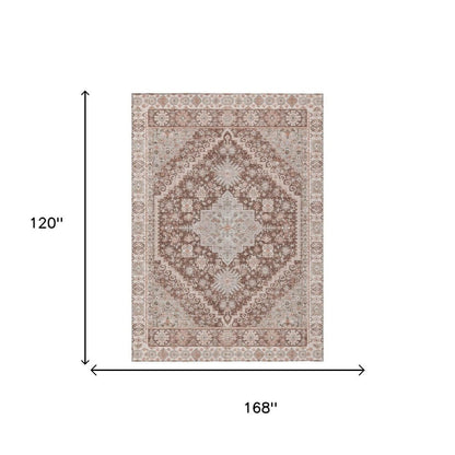 10' X 14' Orange And Beige Oriental Washable Indoor Outdoor Area Rug HomeRoots
