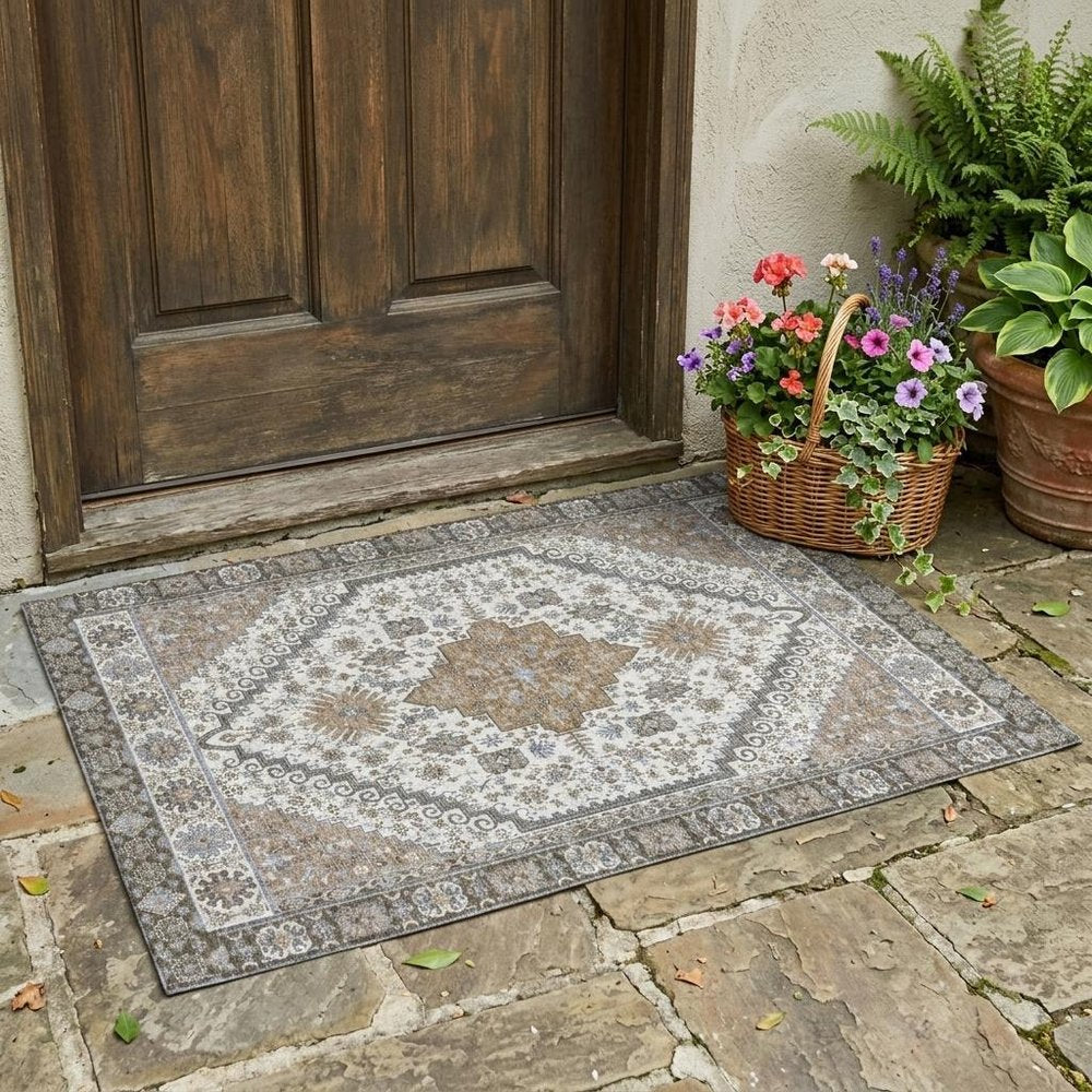 3' X 5' Pearl And Ivory Oriental Washable Indoor Outdoor Area Rug HomeRoots