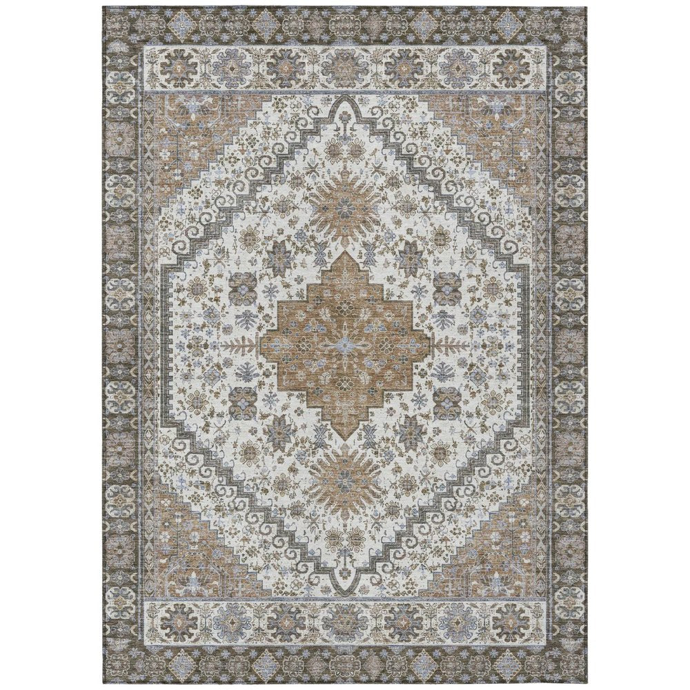 3' X 5' Pearl And Ivory Oriental Washable Indoor Outdoor Area Rug — view 1