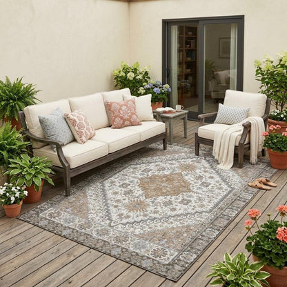5' X 8' Pearl And Ivory Oriental Washable Indoor Outdoor Area Rug HomeRoots