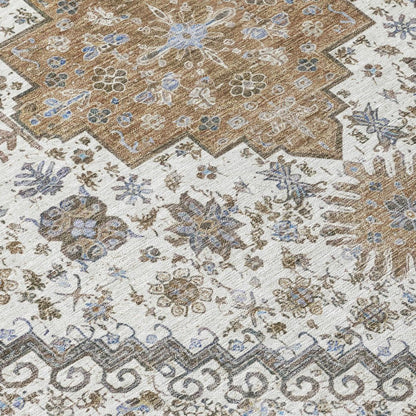 8' Pearl And Ivory Round Oriental Washable Indoor Outdoor Area Rug HomeRoots