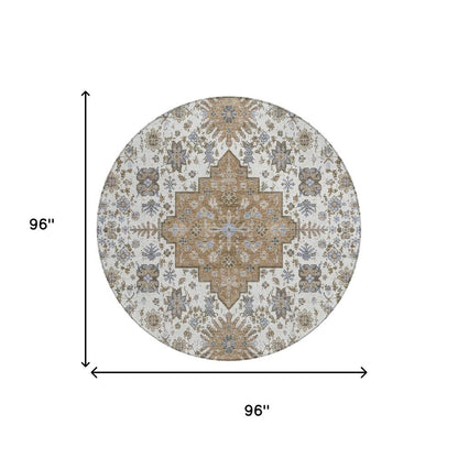 8' Pearl And Ivory Round Oriental Washable Indoor Outdoor Area Rug HomeRoots