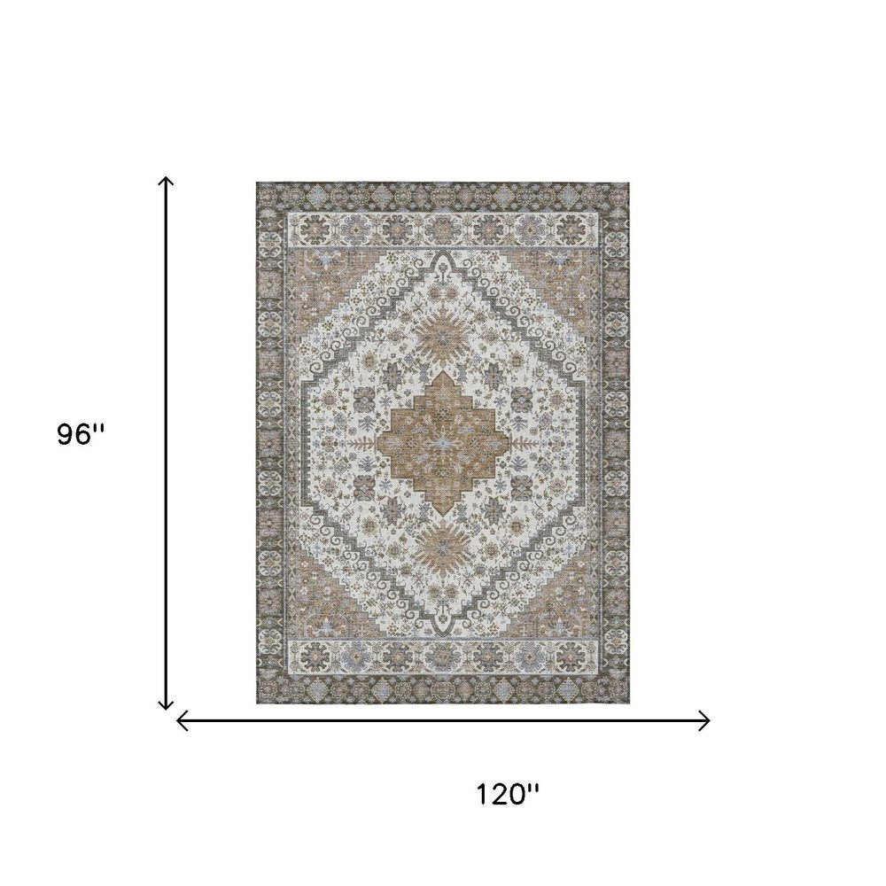 8' X 10' Pearl And Ivory Oriental Washable Indoor Outdoor Area Rug — view 4