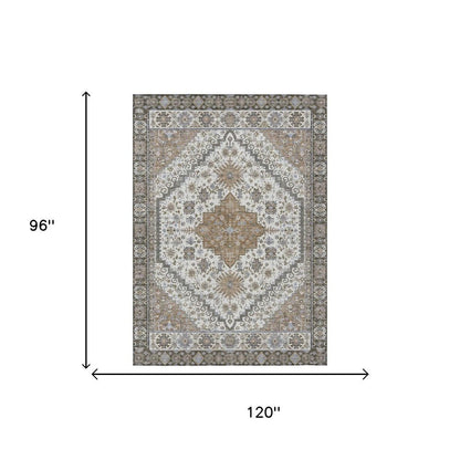 8' X 10' Pearl And Ivory Oriental Washable Indoor Outdoor Area Rug HomeRoots
