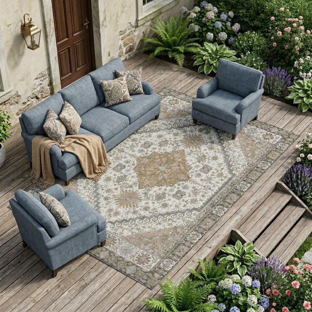 8' X 10' Pearl And Ivory Oriental Washable Indoor Outdoor Area Rug HomeRoots