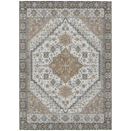 8' X 10' Pearl And Ivory Oriental Washable Indoor Outdoor Area Rug