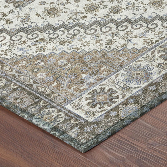 8' X 10' Pearl And Ivory Oriental Washable Indoor Outdoor Area Rug