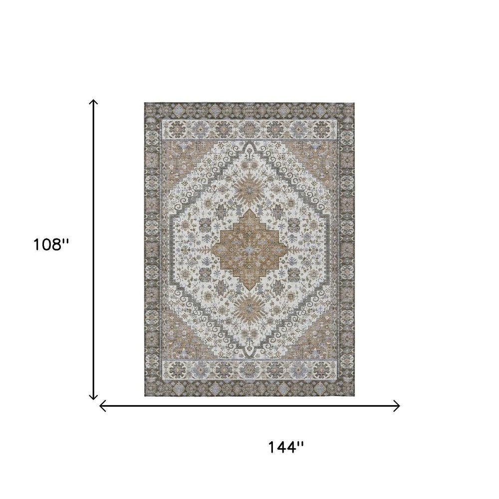 9' X 12' Pearl And Ivory Oriental Washable Indoor Outdoor Area Rug HomeRoots