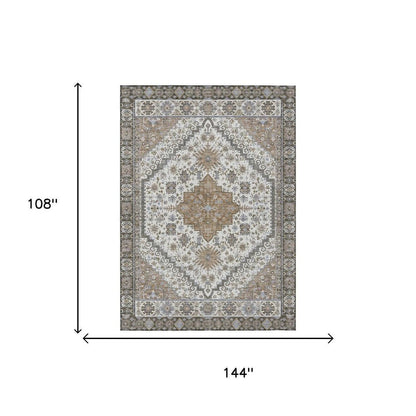 9' X 12' Pearl And Ivory Oriental Washable Indoor Outdoor Area Rug HomeRoots