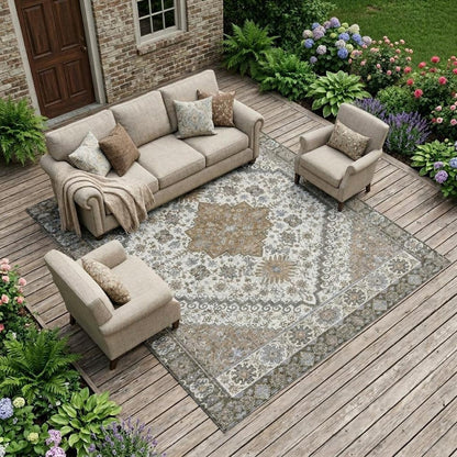 9' X 12' Pearl And Ivory Oriental Washable Indoor Outdoor Area Rug HomeRoots