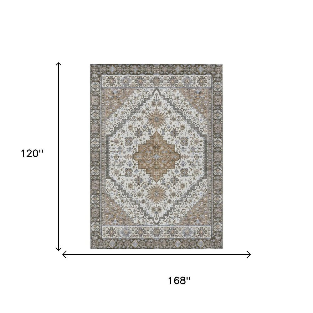 10' X 14' Pearl And Ivory Oriental Washable Indoor Outdoor Area Rug HomeRoots