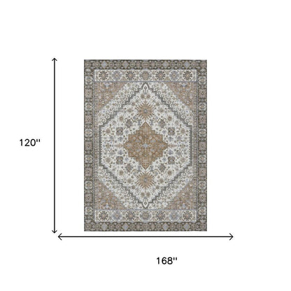 10' X 14' Pearl And Ivory Oriental Washable Indoor Outdoor Area Rug HomeRoots