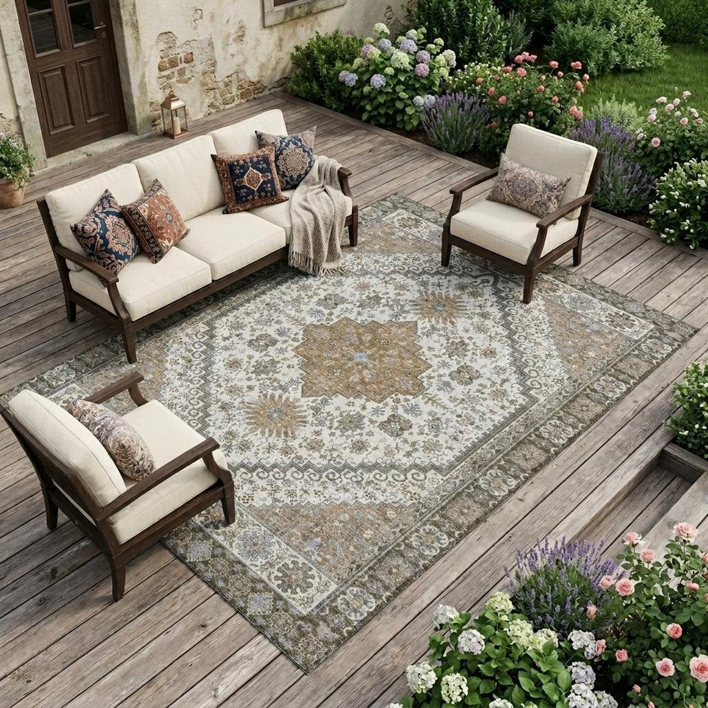 10' X 14' Pearl And Ivory Oriental Washable Indoor Outdoor Area Rug HomeRoots