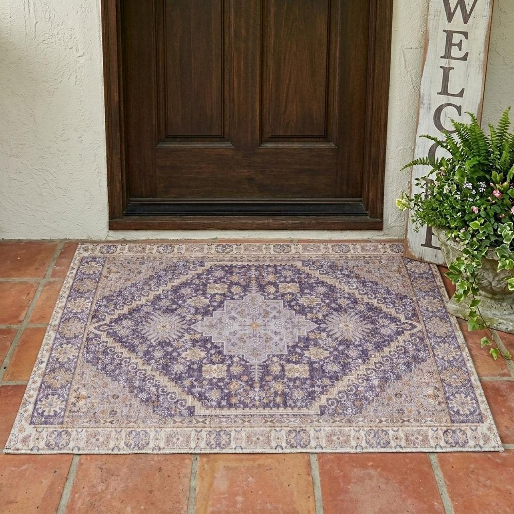 3' X 5' Purple And Blush Oriental Washable Indoor Outdoor Area Rug HomeRoots
