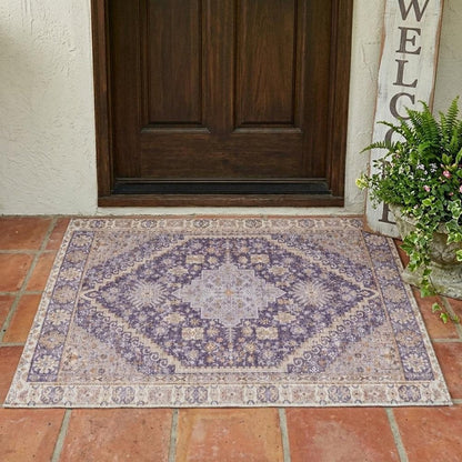 3' X 5' Purple And Blush Oriental Washable Indoor Outdoor Area Rug HomeRoots