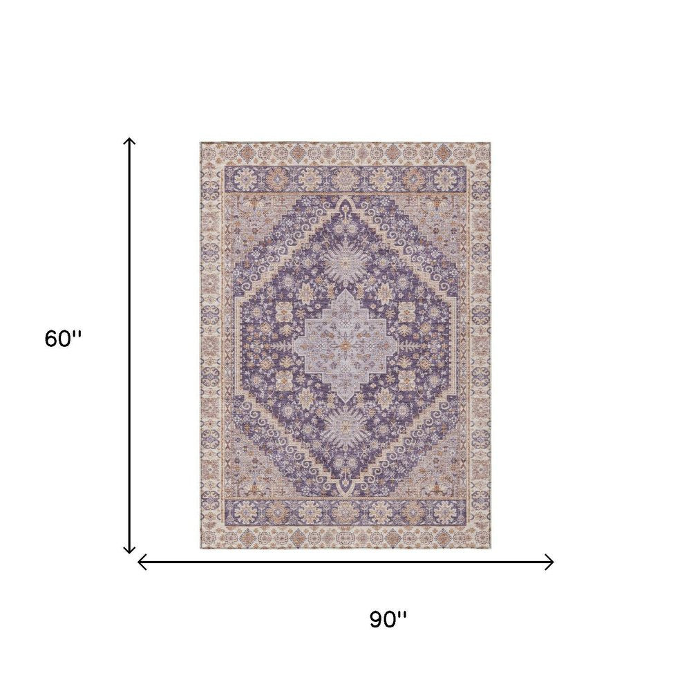 5' X 8' Purple And Blush Oriental Washable Indoor Outdoor Area Rug HomeRoots