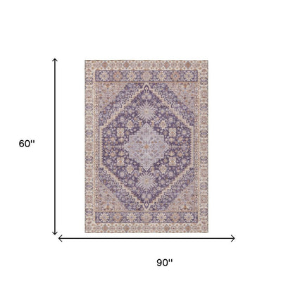 5' X 8' Purple And Blush Oriental Washable Indoor Outdoor Area Rug HomeRoots