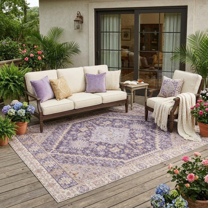 5' X 8' Purple And Blush Oriental Washable Indoor Outdoor Area Rug HomeRoots