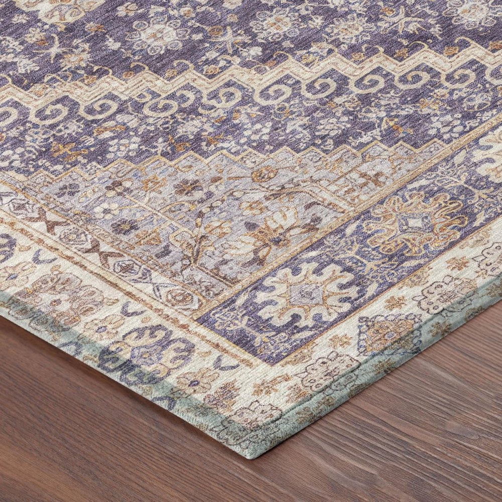 5' X 8' Purple And Blush Oriental Washable Indoor Outdoor Area Rug — view 2