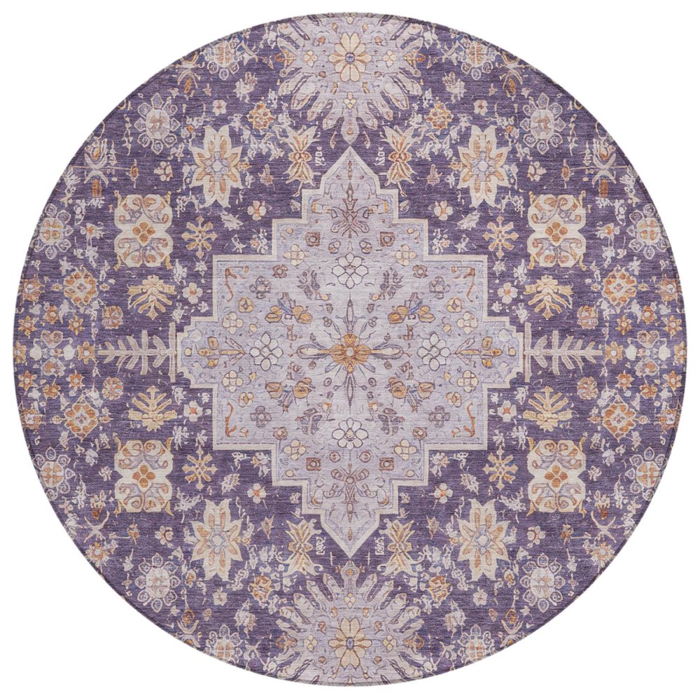 8' Purple And Blush Round Oriental Washable Indoor Outdoor Area Rug HomeRoots