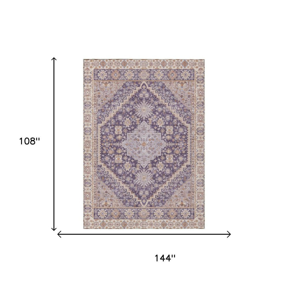 9' X 12' Purple And Blush Oriental Washable Indoor Outdoor Area Rug — view 4