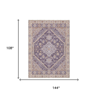 9' X 12' Purple And Blush Oriental Washable Indoor Outdoor Area Rug HomeRoots