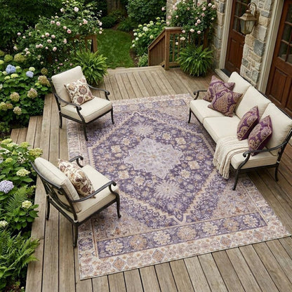 9' X 12' Purple And Blush Oriental Washable Indoor Outdoor Area Rug HomeRoots