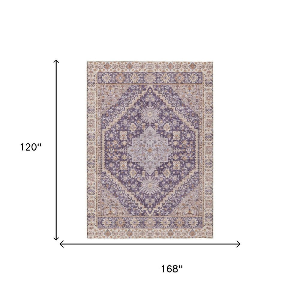 10' X 14' Purple And Blush Oriental Washable Indoor Outdoor Area Rug HomeRoots