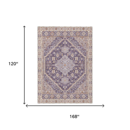 10' X 14' Purple And Blush Oriental Washable Indoor Outdoor Area Rug HomeRoots
