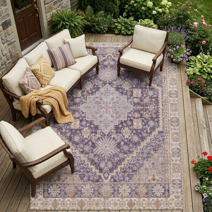 10' X 14' Purple And Blush Oriental Washable Indoor Outdoor Area Rug HomeRoots