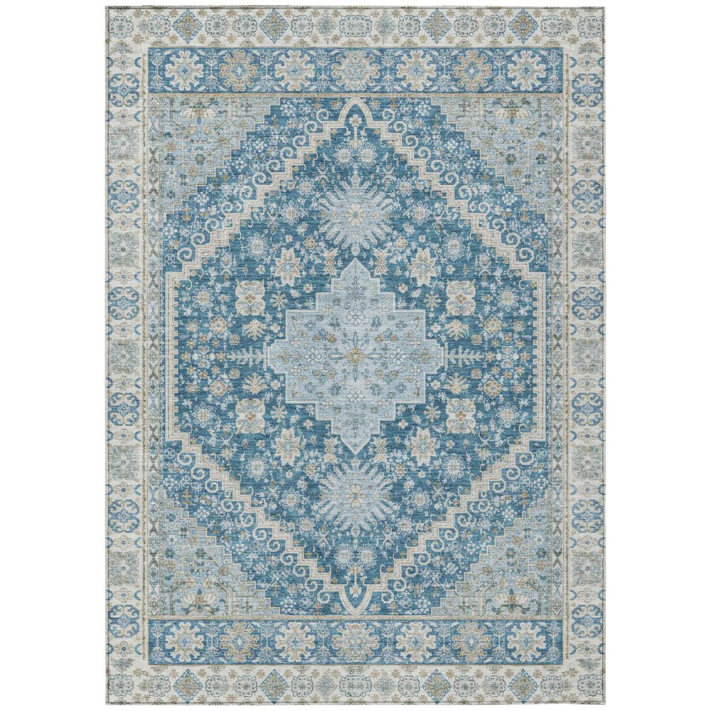 9' X 12' Teal Blue And Silver Oriental Washable Indoor Outdoor Area Rug HomeRoots