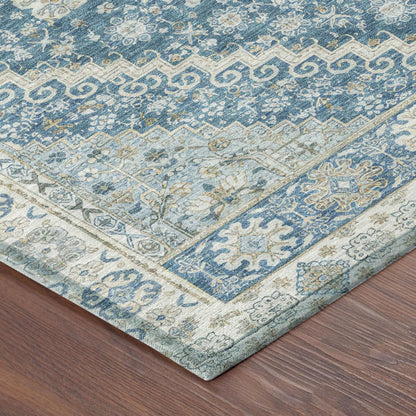 9' X 12' Teal Blue And Silver Oriental Washable Indoor Outdoor Area Rug HomeRoots
